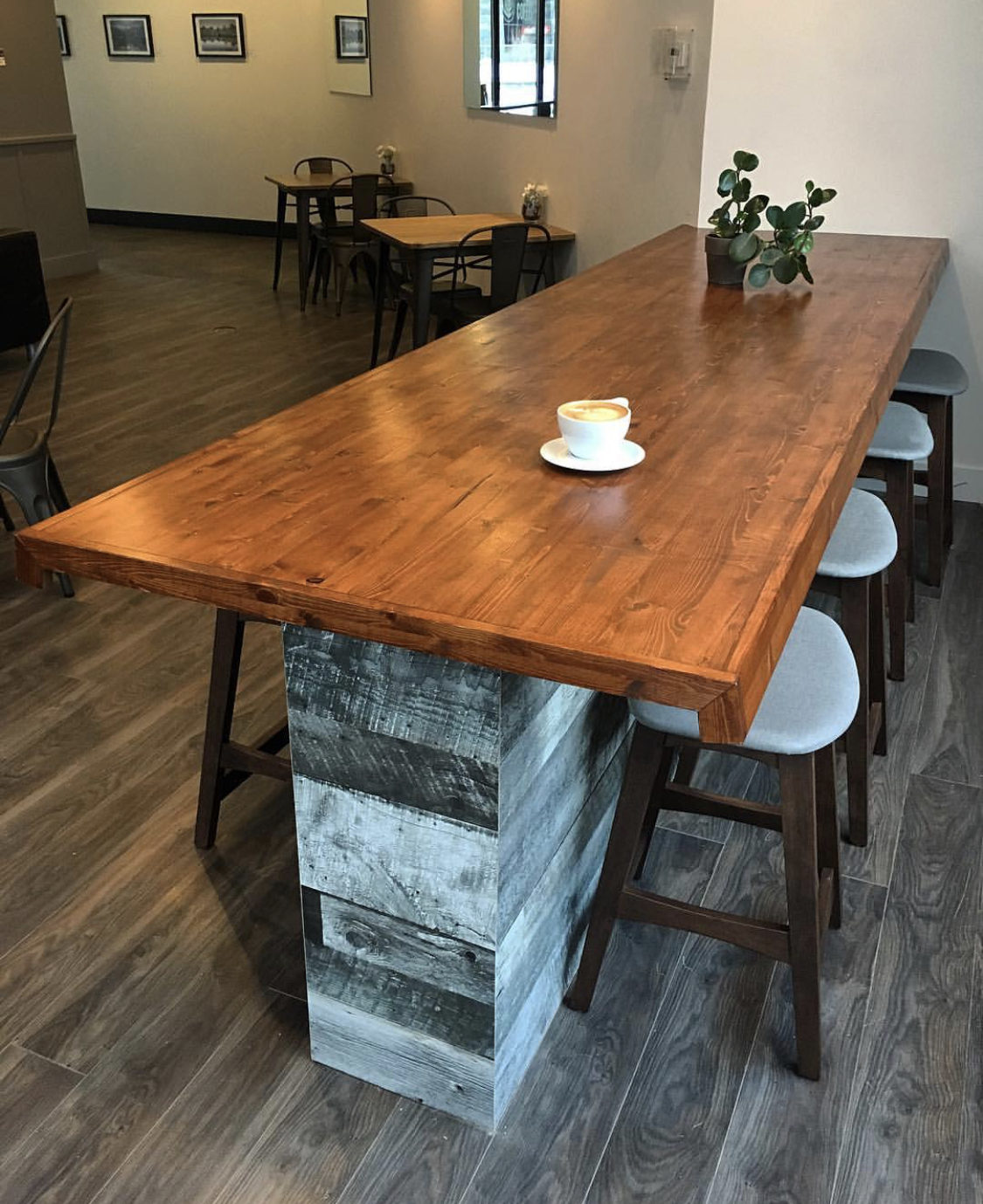 Rustic Table with stools and a coffee mug