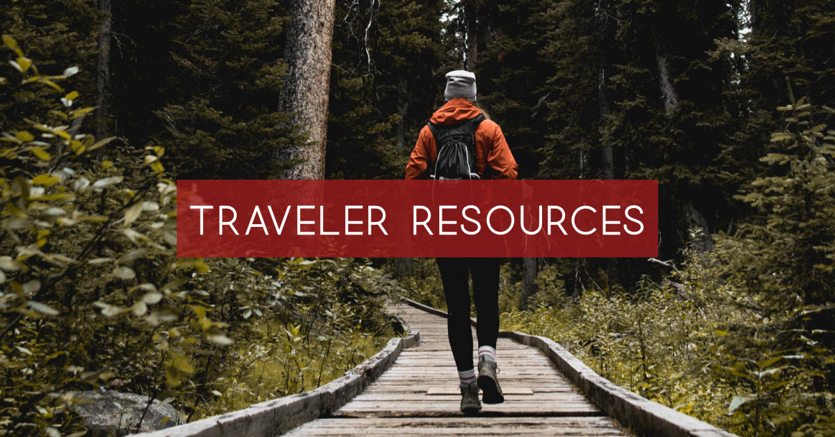 Hiking with Traveler Resources written on it